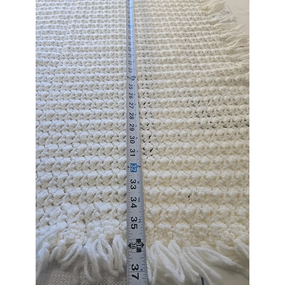 VTG Crochet Afghan Blanket White Throw Handmade Grannycore  Baby Blanket 37x37